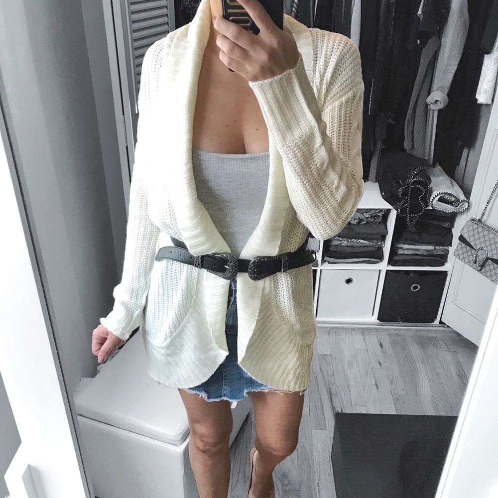 Ivory Open Front Knitted Cardigan